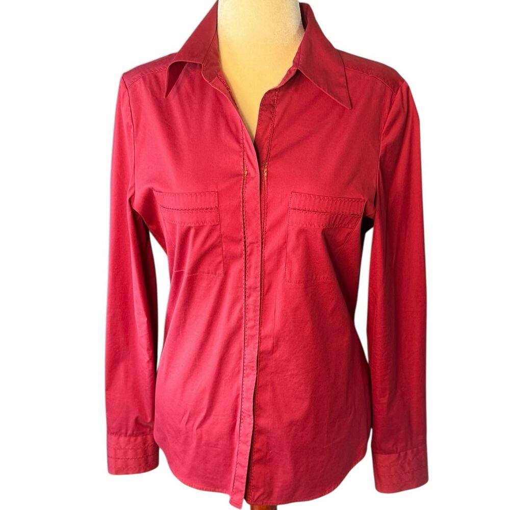 Elie Tahari Long Sleeve Snap Up Blouse with Detail Stitching- Large